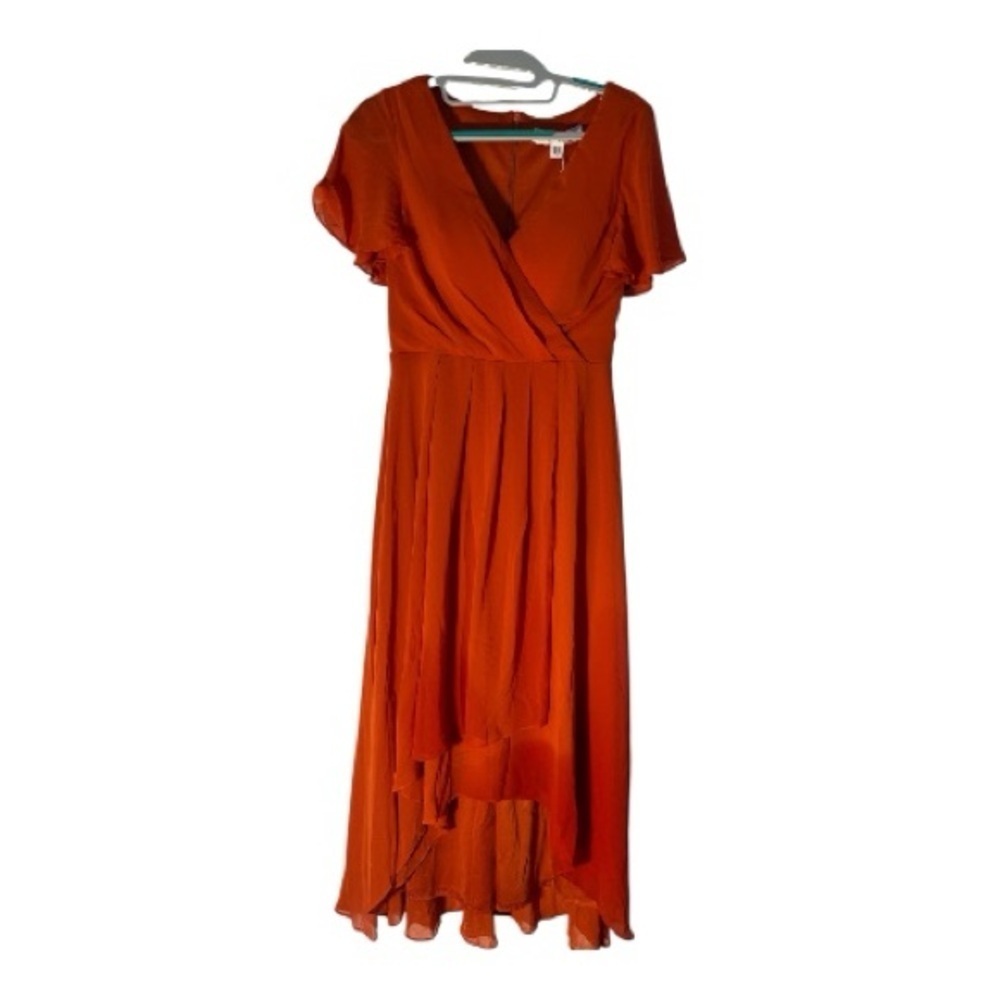V Neck Asymmetrical Hem Ruffles Sleeve Pleated Chiffon - Picture 2 of 10